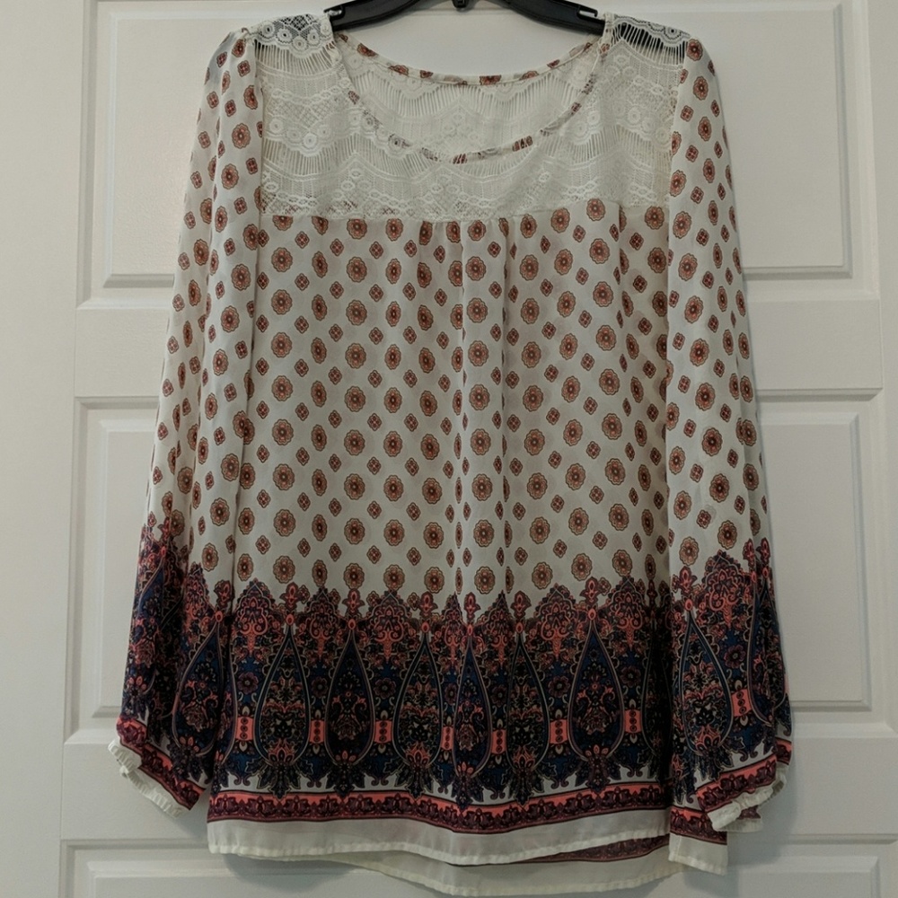 Chiffon Paisley Print Lace Top